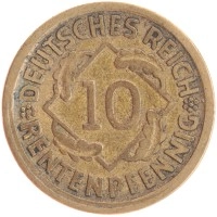 монета - веймарская республика 10 пфеннигов - подробная информация фото 1