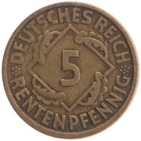 монета - веймарская республика 5 пфеннигов - подробная информация фото 1