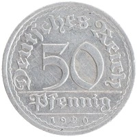 монета - веймарская республика 50 пфеннигов - подробная информация фото 1