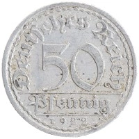 монета - веймарская республика 50 пфеннигов - подробная информация фото 1