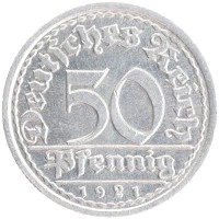 монета - веймарская республика 50 пфеннигов - подробная информация фото 1