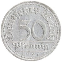 монета - веймарская республика 50 пфеннигов - подробная информация фото 1