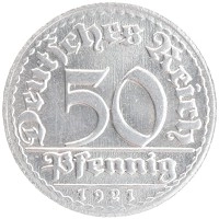 монета - веймарская республика 50 пфеннигов - подробная информация фото 1