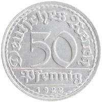 монета - веймарская республика 50 пфеннигов - подробная информация фото 1