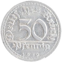 монета - веймарская республика 50 пфеннигов - подробная информация фото 1