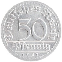 монета - веймарская республика 50 пфеннигов - подробная информация фото 1
