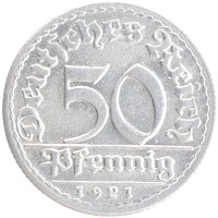 монета - веймарская республика 50 пфеннигов - подробная информация фото 1