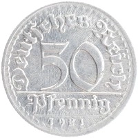 монета - веймарская республика 50 пфеннигов - подробная информация фото 1