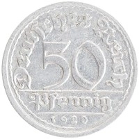 монета - веймарская республика 50 пфеннигов - подробная информация фото 1