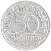 монета - веймарская республика 50 пфеннигов - подробная информация фото 1