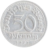 монета - веймарская республика 50 пфеннигов - подробная информация фото 1