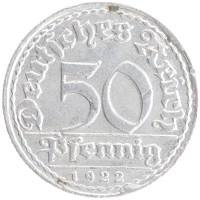 монета - веймарская республика 50 пфеннигов - подробная информация фото 1