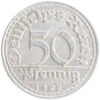 монета - веймарская республика 50 пфеннигов - подробная информация фото 1