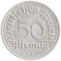 монета - веймарская республика 50 пфеннигов - подробная информация фото 1