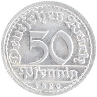 монета - веймарская республика 50 пфеннигов - подробная информация фото 1