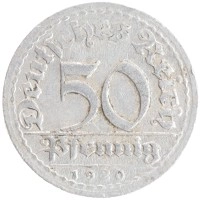монета - веймарская республика 50 пфеннигов - подробная информация фото 1