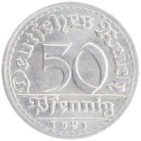 монета - веймарская республика 50 пфеннигов - подробная информация фото 1