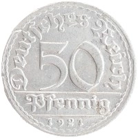 монета - веймарская республика 50 пфеннигов - подробная информация фото 1
