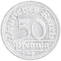 монета - веймарская республика 50 пфеннигов - подробная информация фото 1