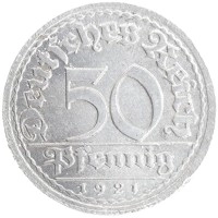 монета - веймарская республика 50 пфеннигов - подробная информация фото 1