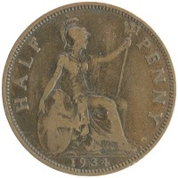 монета - великобритания 1/2 пенни - подробная информация фото 1