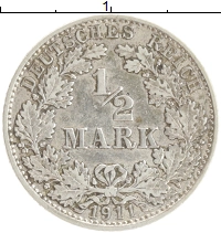 монета - германия 1/2 марки - подробная информация фото 1