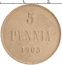 монета - 1894 – 1917 николай ii 5 пенни - подробная информация фото 1