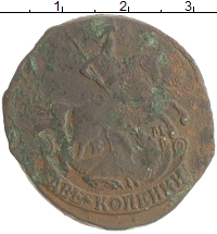 монета - 1762 – 1796 екатерина ii 2 копейки - подробная информация фото 1