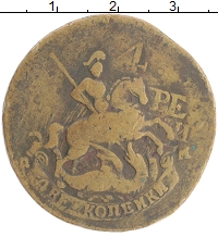 монета - 1762 – 1796 екатерина ii 2 копейки - подробная информация фото 1