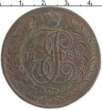 монета - 1762 – 1796 екатерина ii 5 копеек - подробная информация фото 1