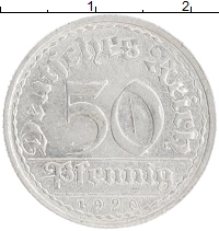 монета - веймарская республика 50 пфеннигов - подробная информация фото 1