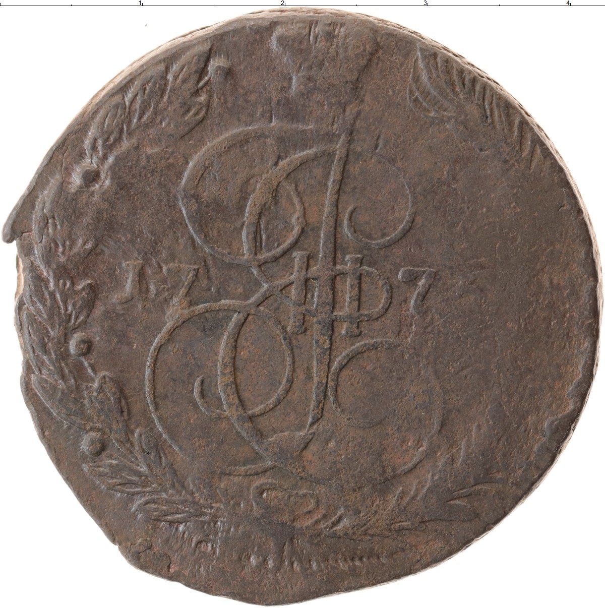 Царские 5 копеек. Медная монета Екатерины 2 1775 года.