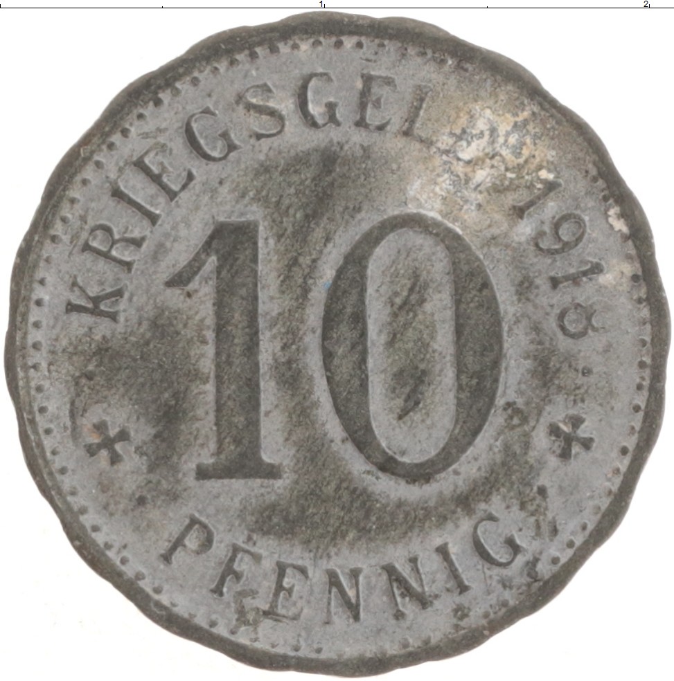 Монета 10 пфеннигов Германия : Нотгельды 1918 года Цинк Хаген