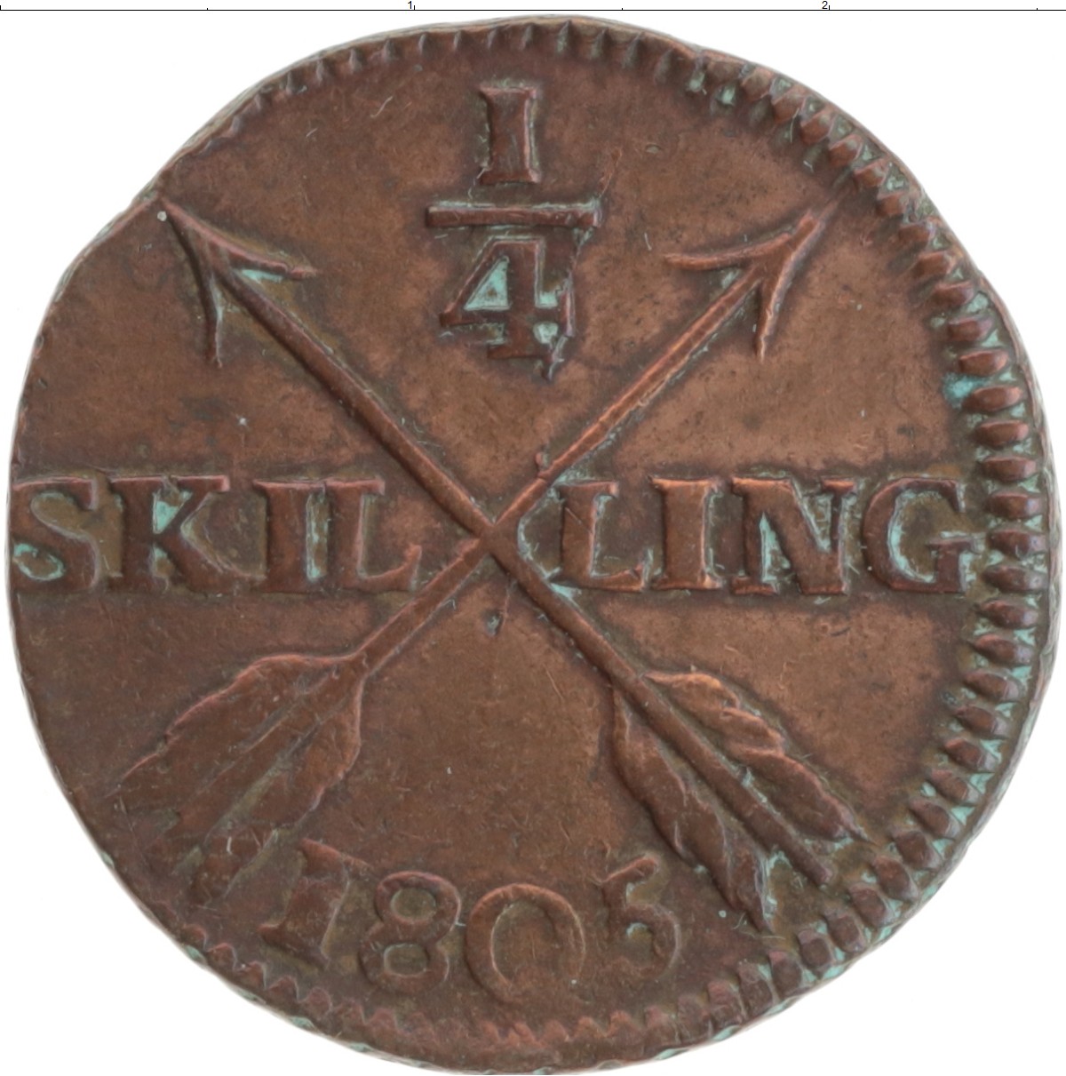 Монета 1/4 скиллинга Швеции 1805 года Медь Густав IV Адольф