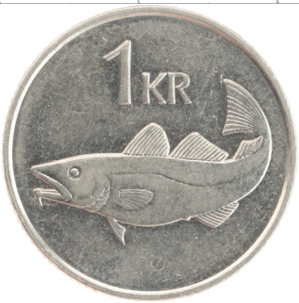 Монета крона Исландии 1989 года Железо Треска