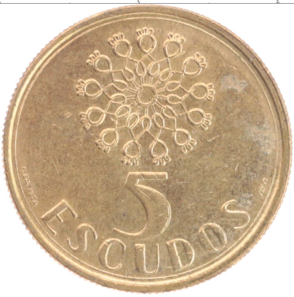 Монета 5 эскудо Португалии 1990 года Латунь