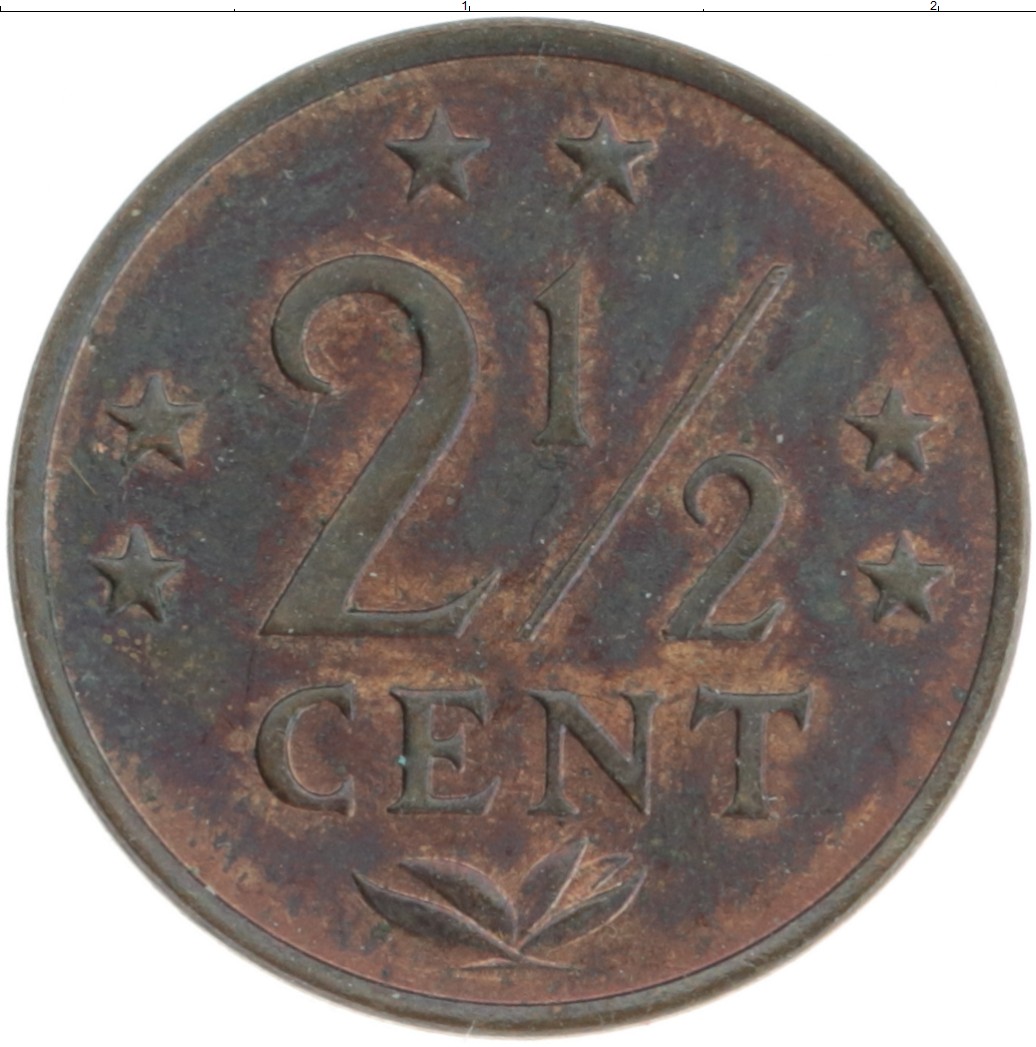 Монета 2 1/2 цента Антильских островов 1975 года Бронза