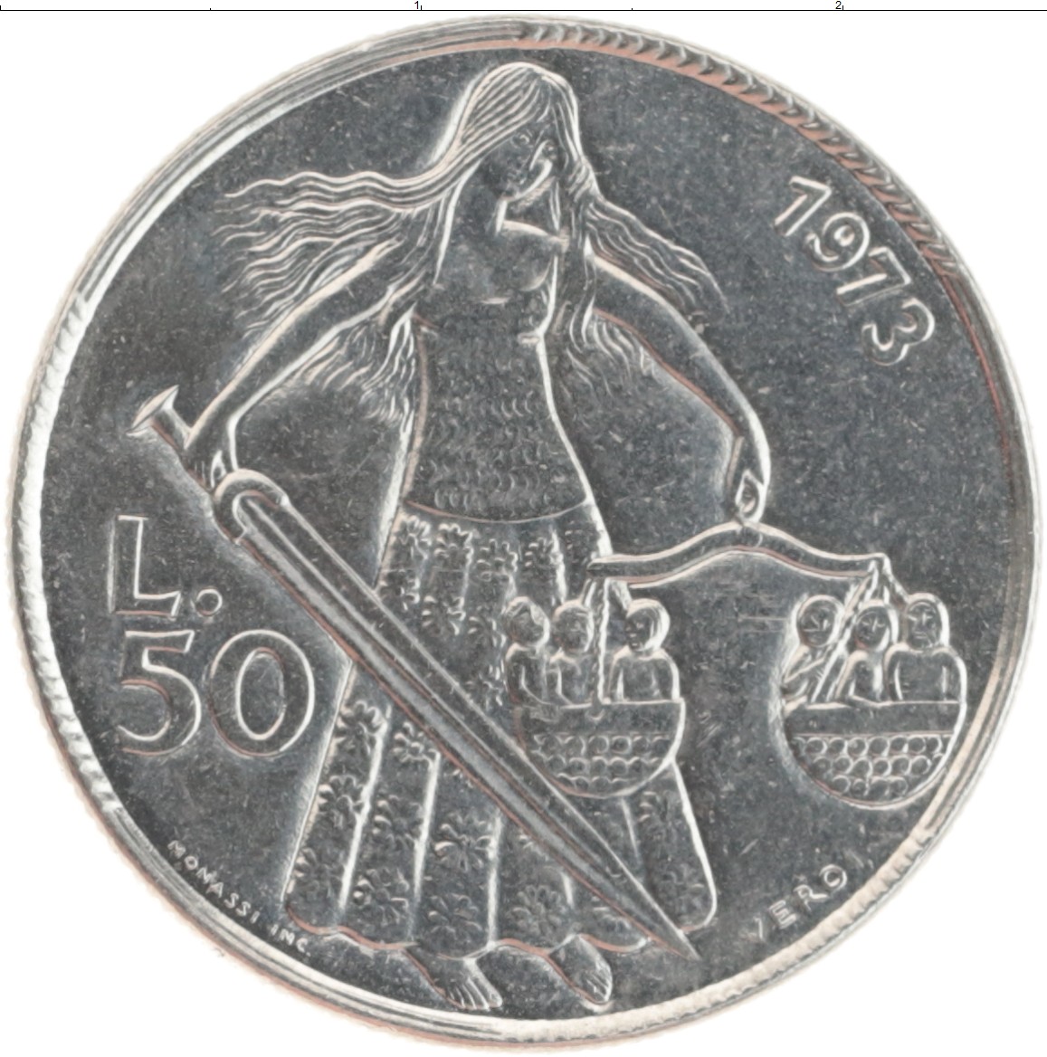 Монета 50 лир Сан-Марино 1973 года Медно-никель