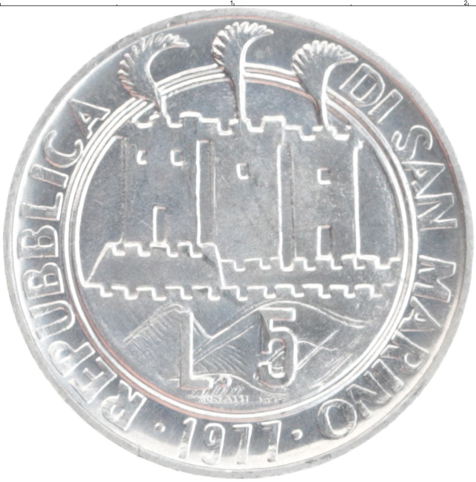 Монета 5 лир Сан-Марино 1977 года Алюминий ФАО