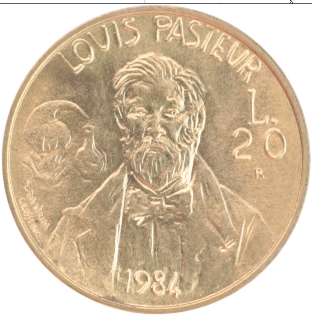 Монета 20 лир Сан-Марино 1984 года Бронза Луи Пастер