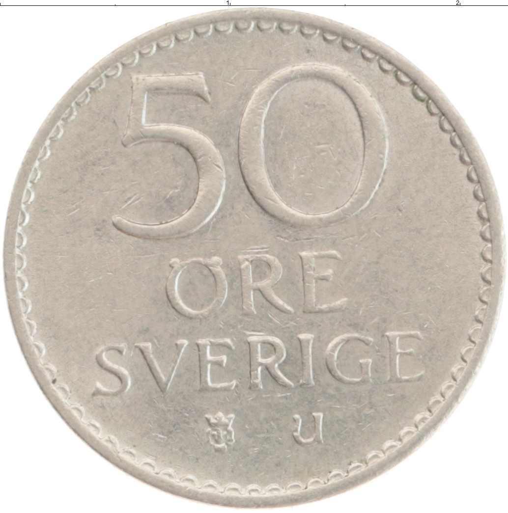 Монета 50 эре Швеции 1967 года Медно-никель Густав VI Адольф