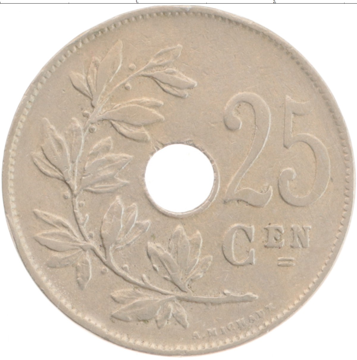Монета 25 сантим Бельгии 1921 года Медно-никель Альберт I
