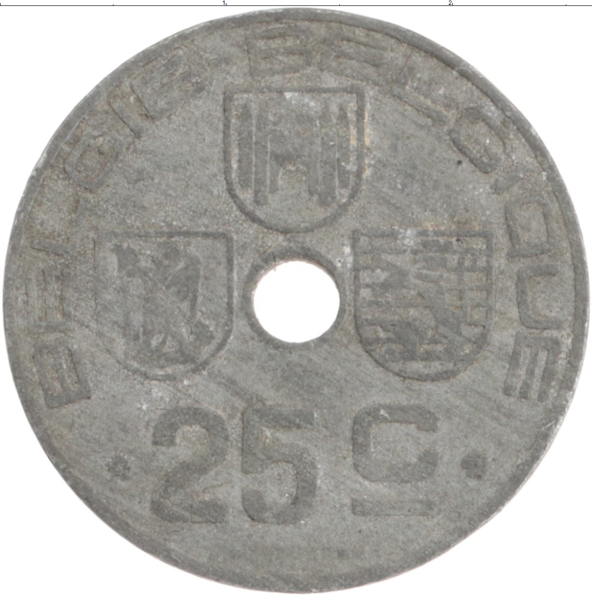 Монета 25 сантим Бельгии 1943 года Цинк Леопольд III