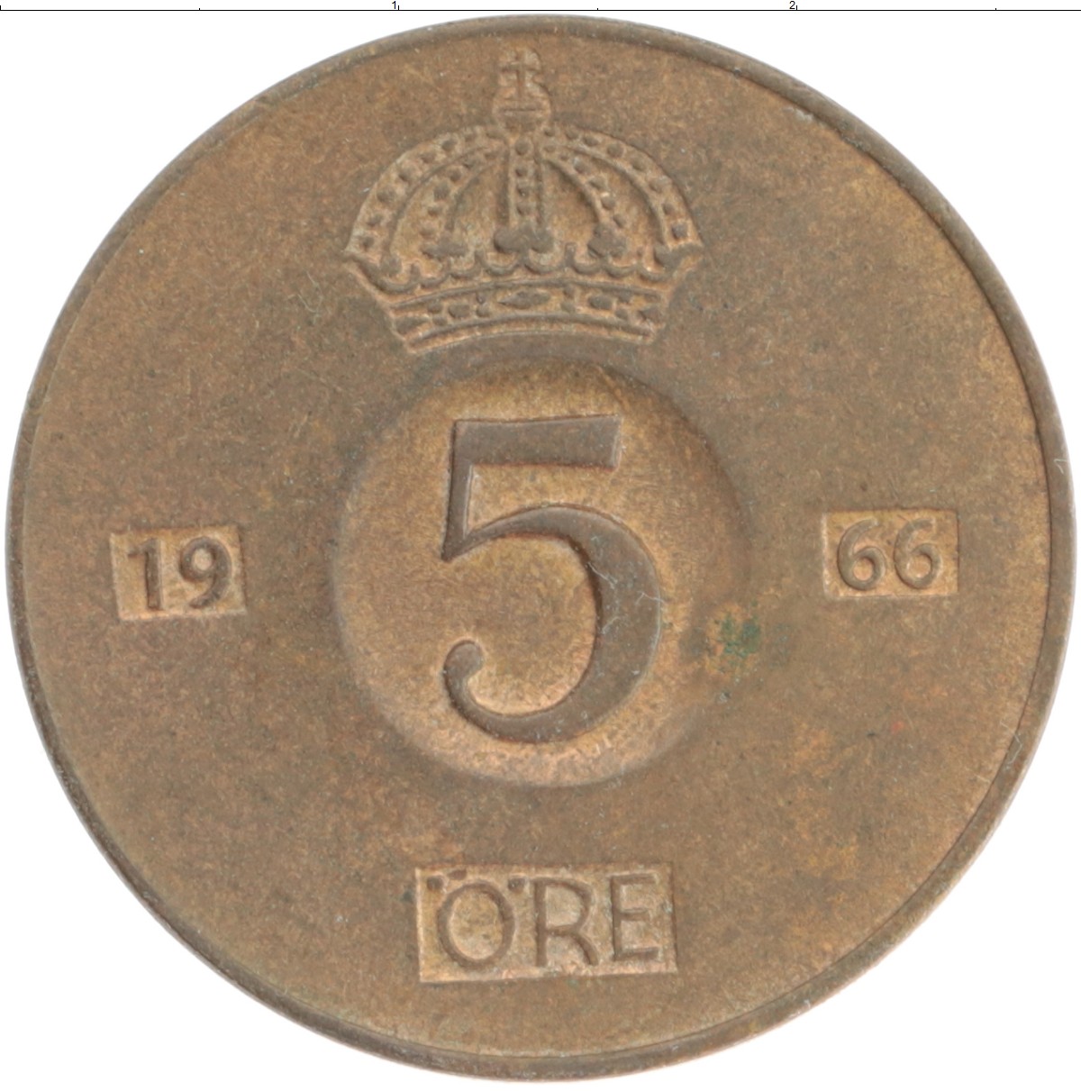 Монета 5 эре Швеции 1966 года Бронза Густав VI Адольф