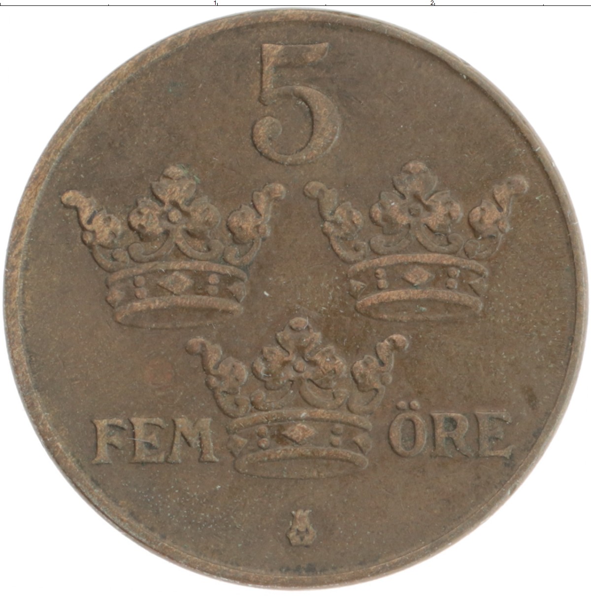 Монета 5 эре Швеции 1937 года Бронза Густав V