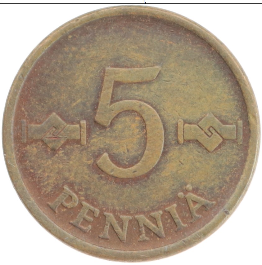 Монета 5 пенни Финляндии 1963 года Медь