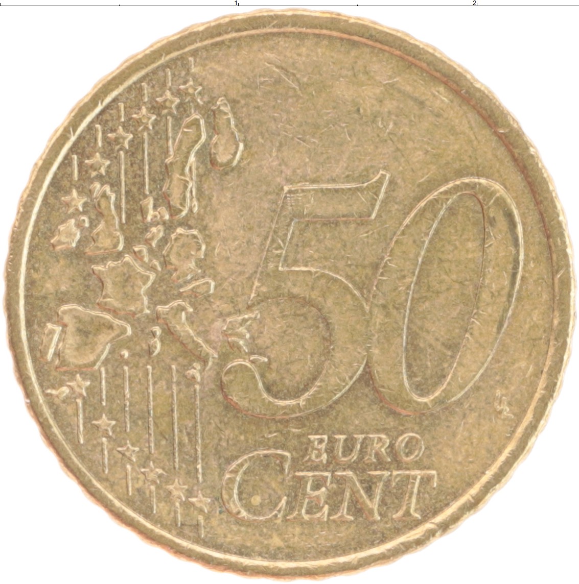 Монета 50 евроцентов Германии 2002 года Латунь D