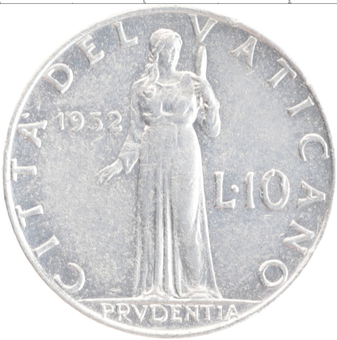 Монета 10 лир Ватикана 1952 года Алюминий Пий XII