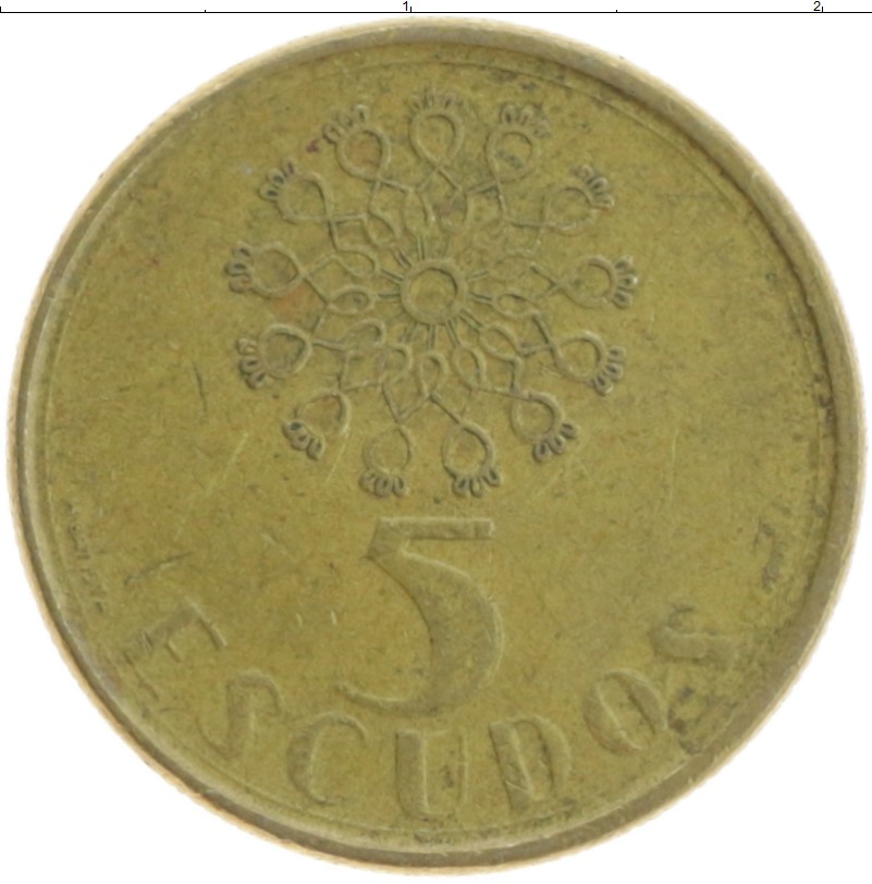 Монета 5 эскудо Португалии 1989 года Латунь