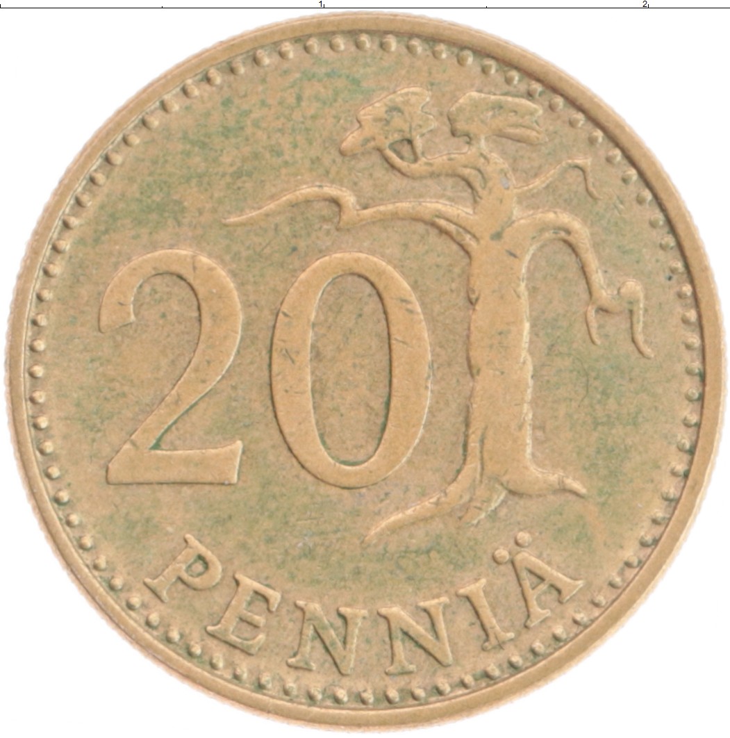 Монета 20 пенни Финляндии 1974 года Латунь